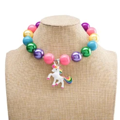 Unicorn Bubblegum Bead Necklace -Unicorn Fashion New Fashion Multicolor Unicorn Necklaces for Children Kids Christmas Gifts Kid Chunky Necklace Bubblegum Bead Handmade 2