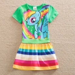 Unicorn Rainbow Casual Dress -Unicorn Fashion New Summer Little Pony Wear Children Girls Christmas Rainbow Dash Costume Casual Dress Baby Pony Dress 2