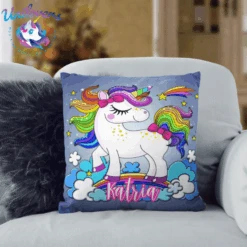 Personalized Blue Sky Unicorn Pillow