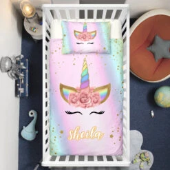 Personalized Adorable Unicorn Lash Crib Bedding Set – Unicorn Nursery Baby Bedding