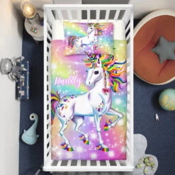 Personalized Bling Bling Unicorn Lash Crib Bedding Set – Unicorn Nursery Baby Bedding
