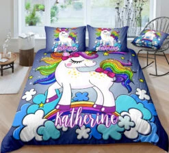 Personalized Custom Blue Cloud Unicorn Bedding Set