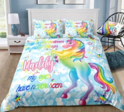 Personalized Custom Blue Sky Unicorn Bedding Set