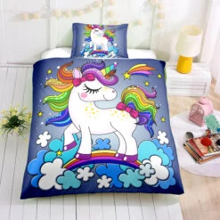 Personalized Custom Blue Cloud Unicorn Bedding Set -Unicorn Fashion Personalized Custom Blue Cloud Unicorn Bedding Set 8211 Unicorn Gift For Girls 8211 Unicorn Bedroom Set 1