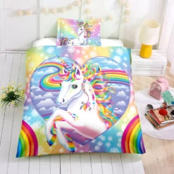Personalized Custom Rainbow Sky Unicorn Bedding Set -Unicorn Fashion Personalized Custom Rainbow Sky Unicorn Bedding Set 8211 Unicorn Gift For Girls 8211 Unicorn Bedroom Set