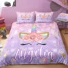 Personalized Custom Cute Purple Unicorn Lash Bedding Set -Unicorn Fashion Personalized Cute Purple Unicorn Lash Bedding Set