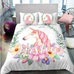 Personalized Custom Flower Unicorn Bedding Set
