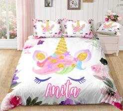 Personalized Custom Flower Unicorn Lash Bedding Set