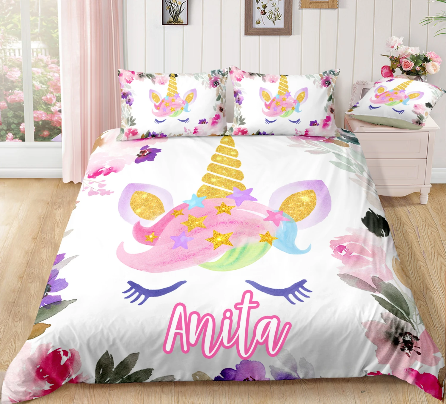 Personalized Custom Flower Unicorn Lash Bedding Set 3 Personalized Custom Flower Unicorn Lash Bedding Set