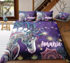 Personalized Custom Mandala Purple Unicorn Bedding Set