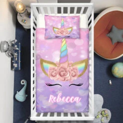 Personalized Purple Unicorn Lash Crib Bedding Set – Unicorn Nursery Baby Bedding