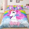 Personalized Custom Rainbow Unicorn Queen Bedding Set -Unicorn Fashion Personalized Rainbow Unicorn Queen Bedding Set