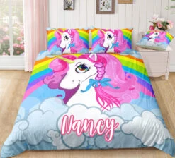 Personalized Custom Rainbow Unicorn Queen Bedding Set