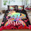Personalized Custom Red Heart Unicorn Bedding Set