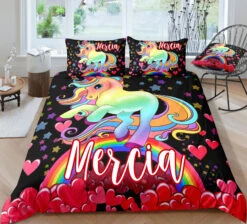 Personalized Custom Red Heart Unicorn Bedding Set
