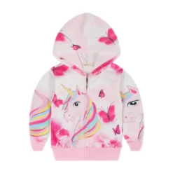 Pink Unicorn Baby Girl Zipper Jackets -Unicorn Fashion Pink Unicorn Baby Girls Jackets Spring Autumn Hooded Zipper Thin Boys Coat Birthday Gift Little Princess 4
