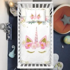 Pinky Sleeping Unicorn Crib Bedding Set – Unicorn Nursery Baby Bedding