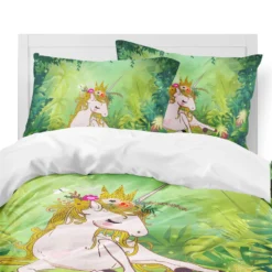 Princess Green Unicorn Bedding Set -Unicorn Fashion Princess Unicorn Bedding Set Fresh Green Plant Print Duvet Cover Set Natural Scenery Bedclothes Girls Cartoon 1