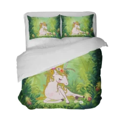 Princess Green Unicorn Bedding Set -Unicorn Fashion Princess Unicorn Bedding Set Fresh Green Plant Print Duvet Cover Set Natural Scenery Bedclothes Girls Cartoon 3