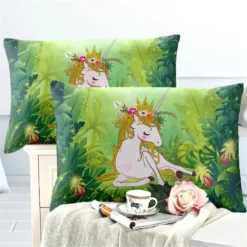 Princess Green Unicorn Bedding Set -Unicorn Fashion Princess Unicorn Bedding Set Fresh Green Plant Print Duvet Cover Set Natural Scenery Bedclothes Girls Cartoon 5