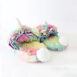 Rainbow Unicorn Slippers -Unicorn Fashion RUIYEE new multi color plush unicorn warm indoor slippers half bag soft bottom grow neutral men 2