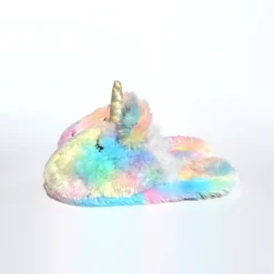 Rainbow Unicorn Slippers -Unicorn Fashion RUIYEE new multi color plush unicorn warm indoor slippers half bag soft bottom grow neutral men 3