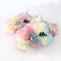 Rainbow Unicorn Slippers -Unicorn Fashion RUIYEE new multi color plush unicorn warm indoor slippers half bag soft bottom grow neutral men 4