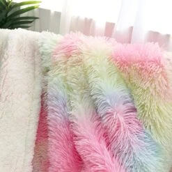 Rainbow Fleece Decorative Throw Blanket 11 Rainbow Fleece Decorative Throw Blanket -Unicorn Fashion Rainbow Fleece Long Shaggy Decorative Throw Blanket for Bed Sofa Couch Soft Pink Bed Cover Sherpa Fuzzy Blankets and Plu 2