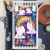 Rainbow Stars Chasing Unicorn Crib Bedding Set – Unicorn Nursery Baby Bedding -Unicorn Fashion Rainbow Stars Chasing Unicorn Crib Bedding Set