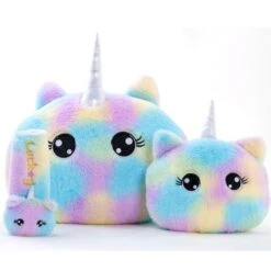 Rainbow Tie-dye Unicorn Car Headrest & Seat Belt Fluffy Pillow
