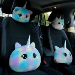Rainbow Tie-dye Unicorn Car Headrest & Seat Belt Fluffy Pillow -Unicorn Fashion Rainbow Tie dye Unicorn Car Headrest amp Seat Belt Fluffy Pillow 3