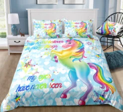 Rainbow Unicorn Blue Stars Bedding Set
