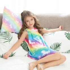 Rainbow Unicorn Princess Dress 10 Rainbow Unicorn Princess Dress -Unicorn Fashion Rainbow Unicorn Princess Dress Irregular Summer Girls Dress Nightgown Kids Dresses Night Gown Pajamas Dress Sleepwear 2