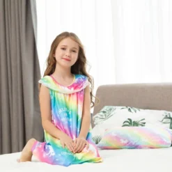 Rainbow Unicorn Princess Dress 11 Rainbow Unicorn Princess Dress -Unicorn Fashion Rainbow Unicorn Princess Dress Irregular Summer Girls Dress Nightgown Kids Dresses Night Gown Pajamas Dress Sleepwear 3