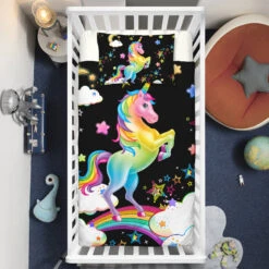 Rainbow Unicorn & Sparkling Stars Crib Bedding Set – Unicorn Nursery Baby Bedding