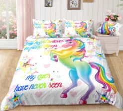Rainbow Unicorn White Stars Bedding Set