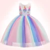 Unicorn Rainbow Embroidery Princess Dress