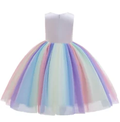 Unicorn Rainbow Embroidery Princess Dress -Unicorn Fashion Retail 6330 New Unicorn Rainbow Embroidery Princess Baby Girl Dress Summer Wedding Party Kid Dress For 5