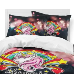 Romantic Unicorn Bedding Set -Unicorn Fashion Romantic Unicorn Bedding Set Colorful Rainbow Heart Print Duvet Cover Set Girls Princess Cartoon Bedding Soft 1