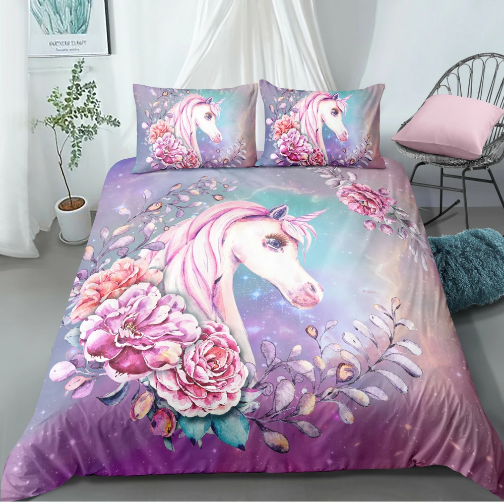 Roses In Galaxy Unicorn Bedding Set 3 Roses In Galaxy Unicorn Bedding Set