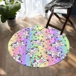 Rainbow Unicorn SW0756 Round Carpet, Cute Kids Playroom Mat, Bedroom Circle Rug
