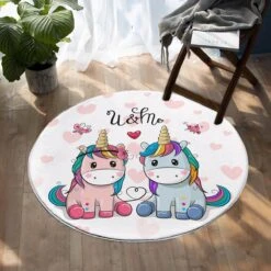 Cute Unicorn SW0845 Round Carpet, Cute Kids Playroom Mat, Bedroom Circle Rug