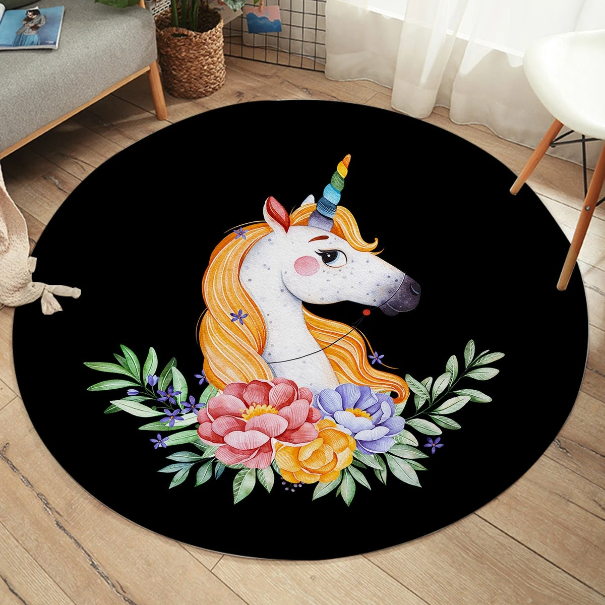 Ms Unicorn SW1300 Round Carpet, Cute Kids Playroom Mat, Bedroom Circle Rug 3 Ms Unicorn SW1300 Round Carpet, Cute Kids Playroom Mat, Bedroom Circle Rug