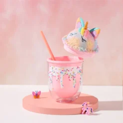 Straw Unicorn Cartoon Ice Cream Creative Drinking Cup -Unicorn Fashion Straw Cup Super Cute Unicorn Cartoon Ice Cream Creative Design Girls and Kids Favorite Double Drinking 1