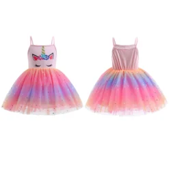 Summer Charming Unicorn Tutu Dress 9 Summer Charming Unicorn Tutu Dress -Unicorn Fashion Summer Style Charm Girls Slip Pony Medium Length Rainbow Tulle Unicorn Dress Kids Sling Colorful Birthday
