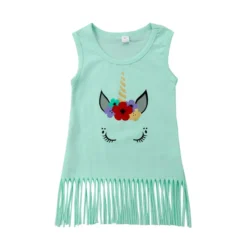 Unicorn Casual Knee-length Dress -Unicorn Fashion Summer Unicorn Kids Baby Girls Toddler Tassel Party Princess Casual Dress Baby Dresses Cotton O neck 2