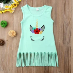 Unicorn Casual Knee-length Dress -Unicorn Fashion Summer Unicorn Kids Baby Girls Toddler Tassel Party Princess Casual Dress Baby Dresses Cotton O neck 3