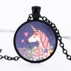 Cute Pink Unicorn Glass Cabochon Pendant Necklace Gifts 10 Cute Pink Unicorn Glass Cabochon Pendant Necklace Gifts -Unicorn Fashion Suteyi Cute Pink Unicorn Necklace Animal Pattern Glass Cabochon Pendant Necklace For Women Handmade Jewelry Party 2