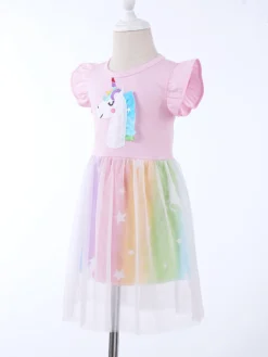 Unicorn Summer Party Princess Dresses With Flying Sleeves -Unicorn Fashion Toddler Girls Clothes Summer Princess Dresses Flying Sleeve Kids Dress Unicorn Party Girls Dresses Children Clothing 3