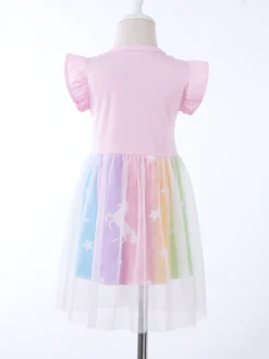 Unicorn Summer Party Princess Dresses With Flying Sleeves -Unicorn Fashion Toddler Girls Clothes Summer Princess Dresses Flying Sleeve Kids Dress Unicorn Party Girls Dresses Children Clothing 4